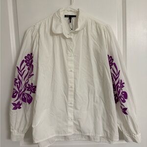 Maje White Blouse with Purple Floral Accents
